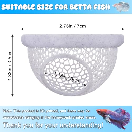 Floating Betta Hide & Shrimp Cave – 3D Printed Aquarium Hammock with Marble Texture, Feeder Ring & Rest Spot for Betta Fish, Nano Tanks, Corydoras, Shrimp – Safe PLA - color: Grey