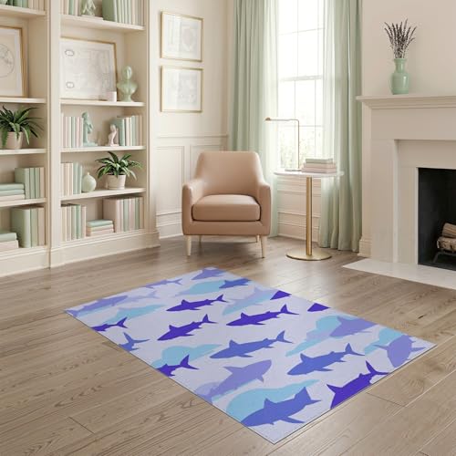 4'x6' Washable Flatwoven Rug, Light Blue Graphic Cloud Easy Care Throw Carpet for Dorm Room, Small Living Room, Apartment, Stain Resistant Low Profile Floor Covering | Ref:2069997 - color: Blue/Pattern 1, size: 4' x 6' (Rectangular)