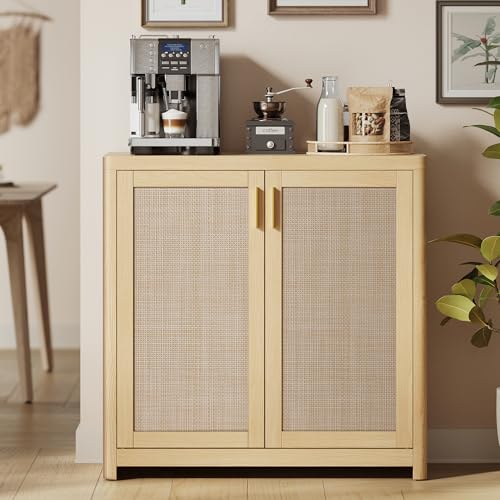 VASAGLE ELLAN Collection - Boho Buffet Cabinet with Rattan-Look Doors, Sideboard Storage Cabinet, Rounded Corners, Adjustable Shelf, for Kitchen, Oak Beige UBBK345YC01 - color: Oak Beige (Without Drawer), size: 1 Pcs
