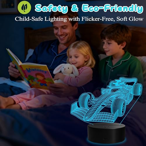 F1 Car Night Light, Formula One Gifts, 3D Illusion Lamp with Remote Control, 16 RGB Colors, 4 Flashing Modes, Timer, Dimmable, Men Boy Racing Car Gifts Room Decoration for Holiday Birthday Christmas - color: Color 10