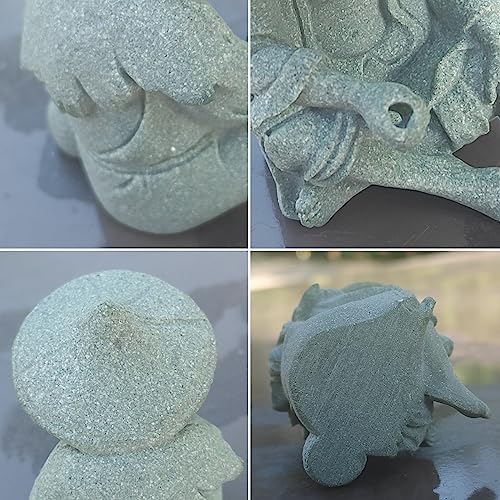 livelyfish Mini Fisherman Statue Asian Zen Decoration Sitting Fishing Figurines Sandstone Vintage Ornament for Aquarium Fish Tank Pot Garden Home Japanese Decor, C - color: Yellow