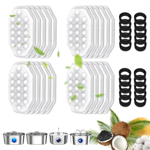 40 Packs for Cat Water Fountain Filters Replacement, Compatible with Neareal 108oz/3.2L Cat Fountain for Drinking Dog Water Dispensers (20 Replacement Water Filter + 20 Pre-Filter Sponges)
