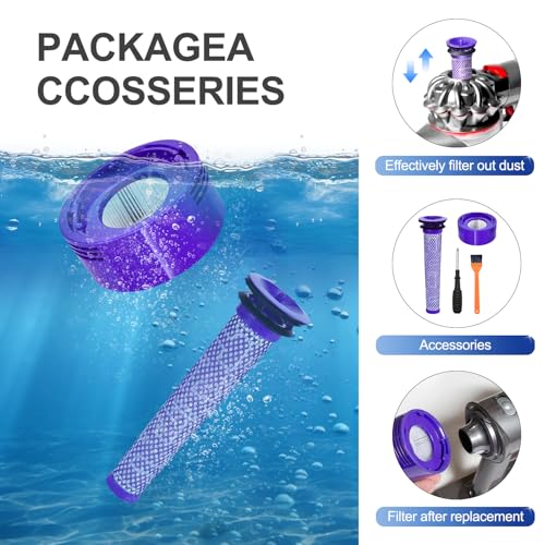 for Dyson V8 Battery Replacement,21.6V 8000mAh Batteries Compatible with Dyson V8 Animal/V 8 Absolute/V 8 Motorhead /V8 Fluffy/SV10,Pre-Filter &Post-Filter &Cleaning Brush Included