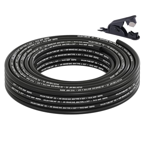 35FT 3/8 DOT Air Line SAE J844 PA12 Nylon Air Hose with Cutter 3/8” OD Pneumatic Tubing DOT Approved 3/8 Air Brake Hose for Air Suspension Kit Truck Trailer Brake System & Fluid Transfer 11m - size: 3/8" OD 35FT