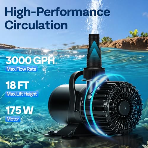VIVOHOME Electric 175W 3000GPH Submersible Water Pump for Koi Pond Pool Waterfall Fountains Fish Tank and Aquarium - size: 3000GPH