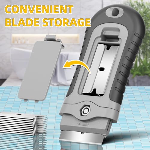 DIYSELF Razor Blade Scraper, 1 Pack Razor Scraper with 15 Razor Blades, Ergonomic Handle, Scraper for Cleaning Glass Stove Top, Windows, Razor Scraper Tool for Oven Door, Cooktop - color: Gray, size: 1 Pack