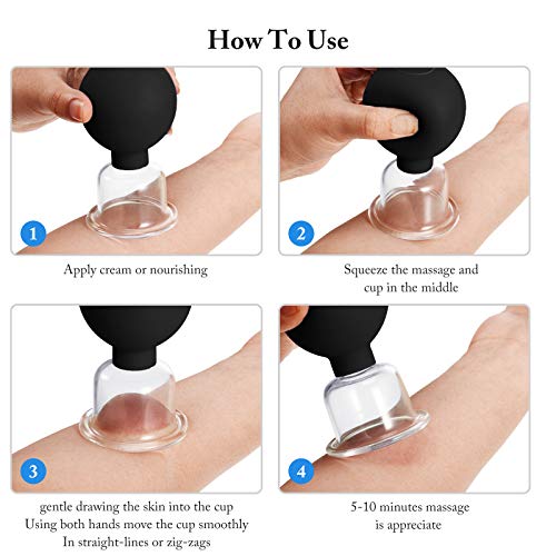 BBTO 4 Pieces Glass Cupping Set Glass Silicone Cupping Cups Massage Vacuum Suction Cupping Cups for Body Face Leg Arm Back Shoulder Muscle and Joint Pain (Black) - color: Black