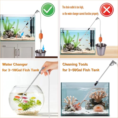 Aquarium Siphon Vacuum Water Changer Kit for 3~10Gal Tank with 6Ft Water Hose Gravel Cleaner Cleaning Tools Collect Fish Poops and Long Handle Multifunctional Algae Brush