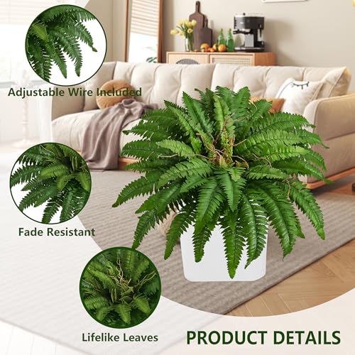 40 in Artificial Boston Ferns Bush, Set of 2 Large Faux Ferns Plants, 53 Branches Fake Ferns for Home Living Room Decor, Indoor and Outdoor - size: 2 PCS-40"