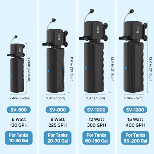 AquaMiracle Fish Tank Filter with Timer & Filter Sponge, 130GPH U - V Aquarium Filter with Aeration & Rainfall Modes, Effective Turtle Filter for Green Water Control (10-30 Gal Tank)