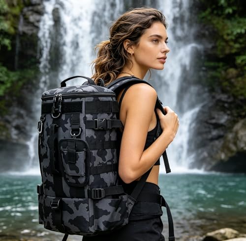 Tactical Fishing Backpack with Rod Holders,35L MOLLE Tackle Bag Water Resistant for Men and Women,Outdoor Gear Storage for Saltwater and Freshwater (Grey) - color: Grey