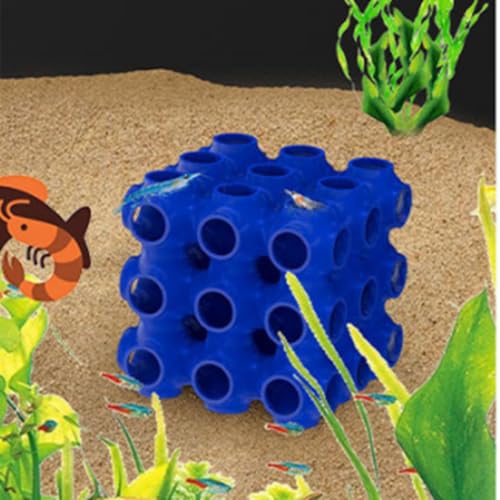 Shrimp Cube Hideway, Fish Tank Porous Cave Shelter Hideout Ornament for Aquarium Small Fish Shrimp Habitat Rest Blue
