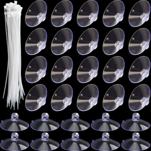 30pcs Suction Cup with 50pcs Clear Cable Ties, Strong Suction Cups Without Hooks, Removable Rubber Sucker Pad for Aquarium Bathroom Glass Tile Wall Window Door
