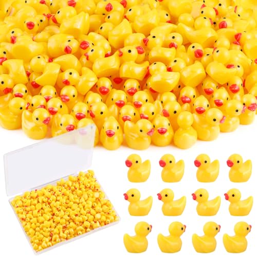 200PCS Mini Resin Animals Cute Yellow Tiny Ducks,Miniature Duck Figures to Hide,Little Animal Small Figurines Bulk for Topper Desk Garden Dollhouse Landscape Aquarium Ornaments DIY Crafts & Decor - color: Yellow Ducks-200pcs