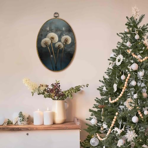 XFCICRLJ Vintage Dark Academia Dandelion Floral Wall Art Decor, Rustic Farmhouse Oval Canvas Prints Framed, Gothic Dark Moody Cottagecore Botanical Wall Art Decorations for Home Bedroom Living Room Decor, 11x8.5 Inch - color: Dandelion