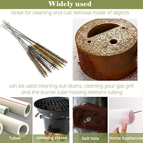12Pcs Tube Brush Kit Stainless Steel/Brass Round Wire Pipe Cleaner Long-Handle Metal Bristle Cleaning for Auto Parts, Bottles, 12 inch X 6mm/8mm/10mm/12mm/15mm/20mm