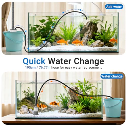 Aquarium Vacuum Gravel Cleaner, 6 in 1 30W Electric Fish Tank Cleaner with Adjustable Length, Automatic Removable Vacuum for Aquarium Change Water, Wash Sand, Water Filter and Waste Circulation