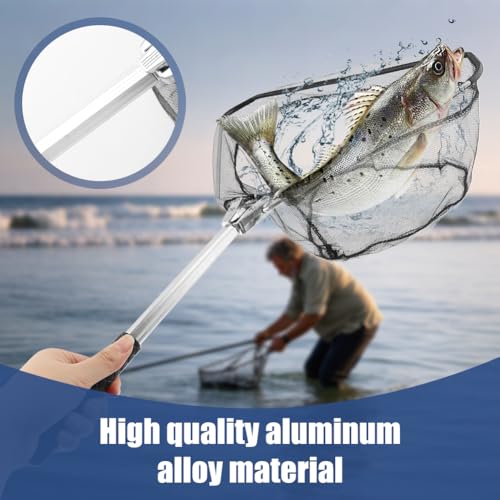 Fishing Net Foldable Minnow Nets with Aluminum Collapsible Telescopic Pole Handle and Nylon Mesh, Small Fishing Landing Net, Safe Fish Catching or Releasing