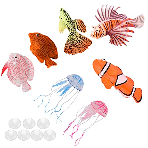 AquaVivid 7pcs Fish Tank Floating Decorations Silicone Artificial Fish Set with Suction Cups for Freshwater and Saltwater Aquarium Landscaping