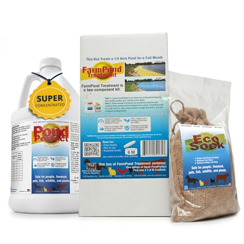 TLC Farm Pond Treatment – PondPerfect Liquid & EcoSock Dual System, Pond Bacteria for Larger Outdoor Ponds – 1 Box Treats Up to 1/4 Acre – 1 Gallon + 1 EcoSock - size: 1 Gallon + 1 EcoSock