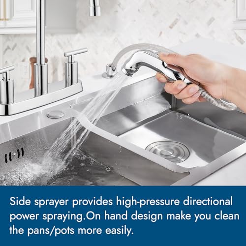 Kitchen Faucet, High Arc 360° Swivel Spout, 2-Handle 8 Inch Centerset Kitchen Sink Faucet with Side Sprayer, 3 or 4 Hole Kitchen Faucet for RV, Utility & Laundry Sink, Polish Chrome - color: Polish Chrome