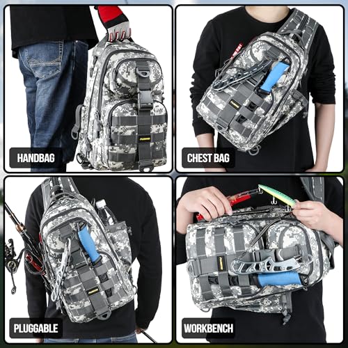 PLUSINNO Fishing Backpack Tackle Bag, Water-Resistant Backpack with Rod Holder, Ideal Gifts for Men - color: Acu Backpack With 4 Boxes