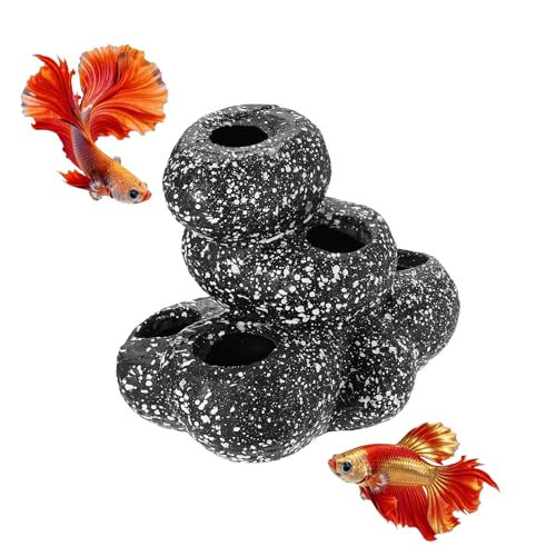 Aquarium Decorations Rocks, 5.9x4.4x4.6 Inch Betta Hide Resin Realistic Fish Tank Ornaments, (Grey), Intended for Small Fish/Shrimp/Guppy - size: 5.9x4.4x4.6 Inch
