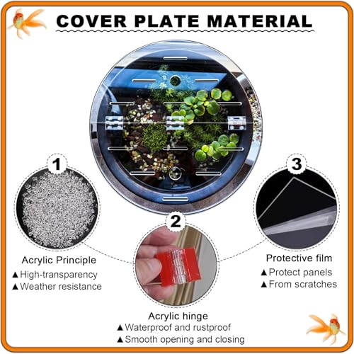 Round Acrylic Plate Fish Tank Cover, Clear Acrylic 12/14/16/20/24/28/30/39 Inch Aquarium Anti Jump Lid, with Pre-Cut Holes & Hinge(29.5"/75cm) - size: 29.5"/75cm