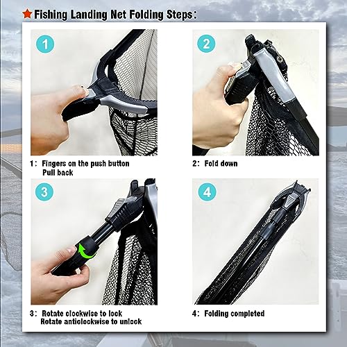Fiblink Folding Aluminum Fishing Landing Net Fish Net with Extending Telescoping Pole Handle - style: Extend Length: 45-80 Inches