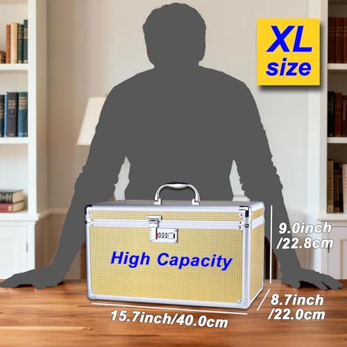 Portable Combination Lock Storage Box with Handle – Multipurpose Locking Case for Home & Outdoor Use, Secure Storage for Accessories, Medicine, Cosmetics, Toys & Tools (Gold, Extra Large) - color: Gold, size: Extra Large