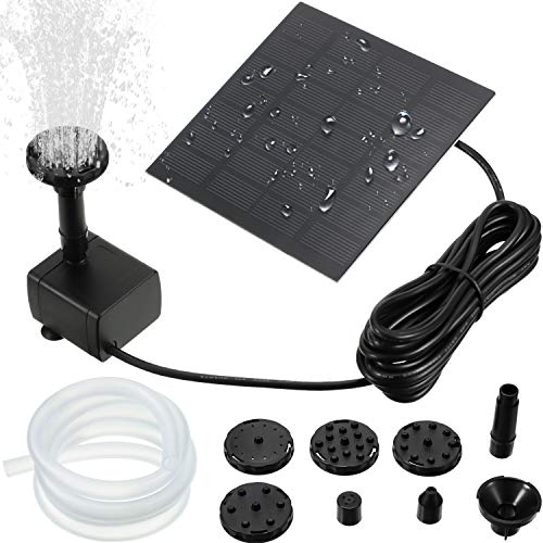 Mudder Solar Fountain Pump 1.5W 200L/H Solar Powered Panel Water Pump Garden Floating Tool with 6 Nozzles, Silicone Clear Tubing for Garden, Pool, Pond, Aquarium, Fountain Supplies