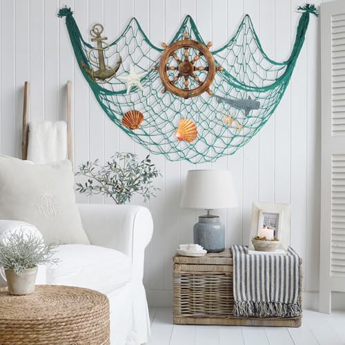 Decorative Fishing Net for Party - 80x40 in Aqua Fish Net Decor Mermaid Net Under The Sea Hawaiian Pirate Party Decorations, 3mm Natural Cotton Nautical Netting Wall Table Ocean Beach Decor - color: Aqua, size: Large - 1 Pack