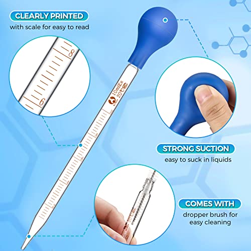 Weewooday Glass Droppers Pipettes Back to School Lab Dropper Glass Liquid Pipette with Big Rubber Hats 20 cm Stir Rod Washing Brush Transfer for Liquid Essential Oil(16 Pieces,Blue,5 Ml, 10 ml) - color: Blue, size: 5 ml, 10 ml