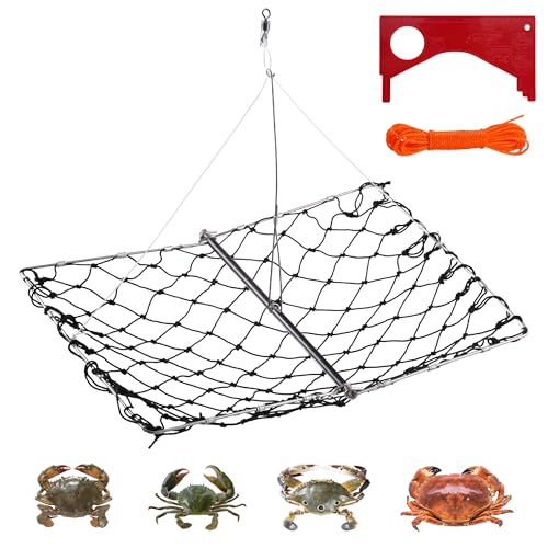 1 Pack/2 Pack Crab Trap, Castable Crabbing Net with Bait Clip Foldable Crab Snare with Red Gauge & Bait Clip for Dungeness, Blue Crabs & Lobster - Crabbing Equipment for Pier, Jetty & Surf Fishing - style: 1 Pack