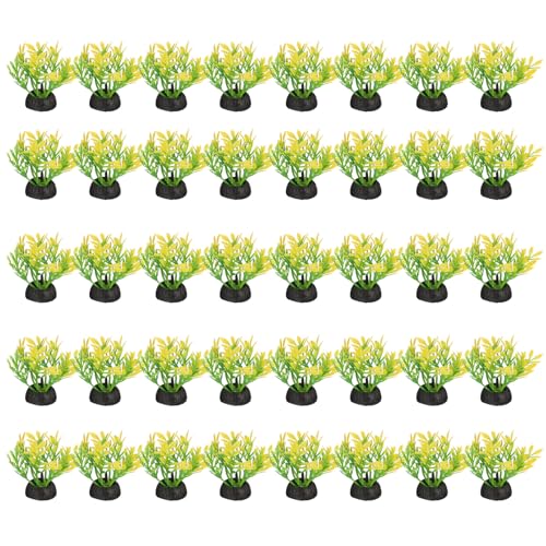 uxcell Aquarium Artificial Plants, 40 Pcs Fish Tank Plants Decorations Accessories Aquatic Ornaments Decor Water Grass, Yellow-Green (Four Grass) - color: Yellow-green