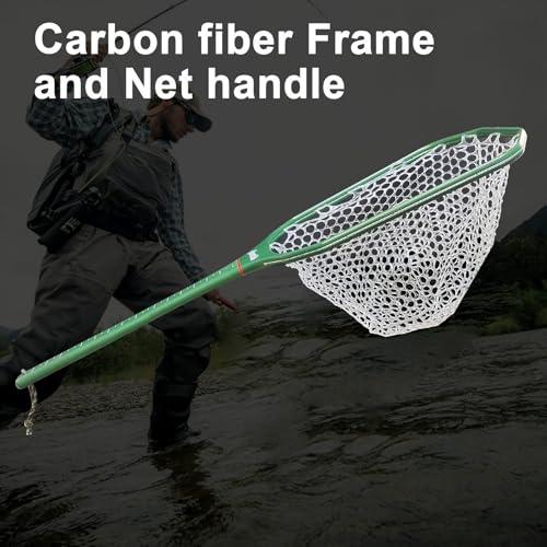 Aventik Fly Floating Fishing Net Carbon Fiber Landing Trout Net Light Weight Clear Rubber Ghost Net Catch & Release - color: Stealth Boat Frame long handle black magnet