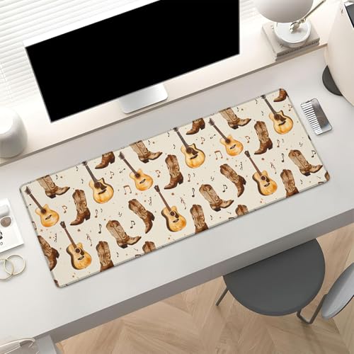 Country Music Gaming Mouse Pad, Cowboy Boots and Guitars Large Desk Mat for Computer, Extended Keyboard Laptop Mouse Pads 31.5×11.8in, Non Slip Rubber Mousepad for Office Decor Gifts - color: Cowboy25