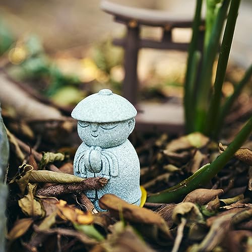 livelyfish Japanese Buddha Bosatsu Feng Shui Praying Monk Statue Sandstone Happy/Smiling Miniature Figurine Ornament for Fish Tank Aquarium Home Garden Decoration (1) - size: 1