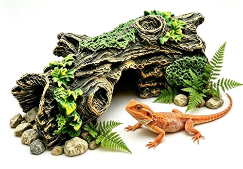 Aquarium Resin Trunk Description,Small Reptile Hide Cave, Natural Bark Texture, Safe for Freshwater & Saltwater Tanks - size: xs