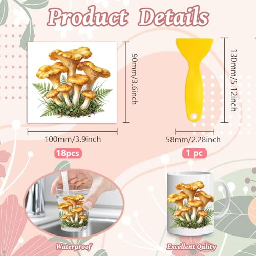 Peacoblue 18 Sheets Rub on Transfers for Crafts, Mushrooms and Poisonous Mushrooms 3.6"x3.9" UV DTF Cup Wraps Waterproof Cold Transfers Stickers for Wood Glass Metal Cup Tumblers Mirrors Home Decor - style: Mushrooms and Poisonous Mushrooms