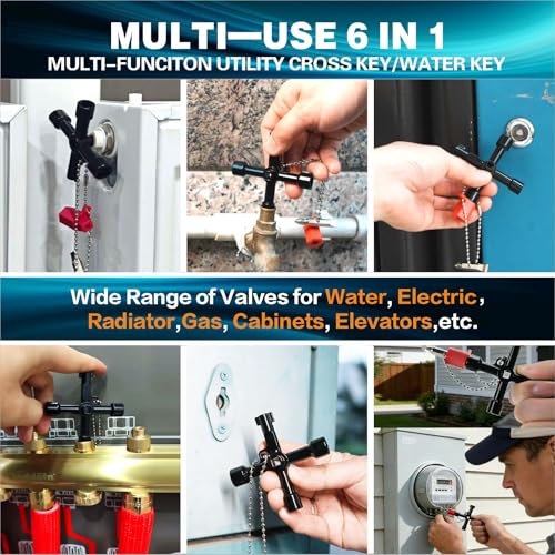 4-Way Water Key, Premium Sillcock Key, Radiator Bleeder Key Multi-Functional Shut off Tool for 1/4", 9/32", 5/16", 11/32" Valve & Spigot, Ideal for Home, Public & Commercial