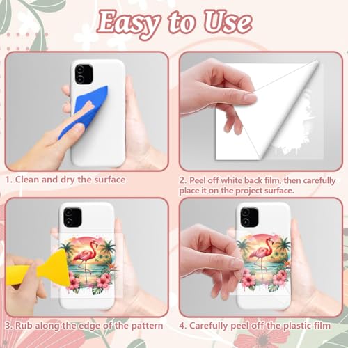Peacoblue 18 Sheets Rub on Transfers for Crafts, Summer Flamingos 3.6"x3.9" UV DTF Cup Wraps Waterproof Cold Transfers Stickers for Wood Glass Metal Cup Tumblers Mirrors Mugs Home Decor - style: Summer Flamingos