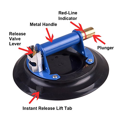 IMT 9" Metal Suction Cup for Glass, Vacuum Pump Suction Cups to Lift Large Glass, with Metal Handle and Brass Pump, 260lbs Load Capacity - size: 9"