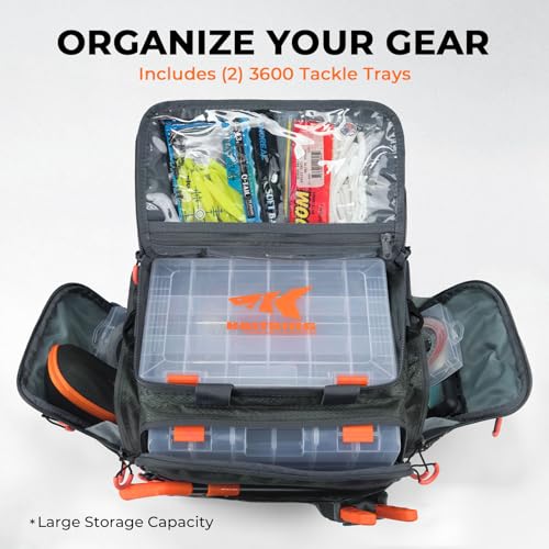 KastKing Fishing Gear & Tackle Bags - Saltwater Resistant Fishing Bags - Fishing Tackle Storage Bags - color: A4: Medium-Hoss(With (2) 3600 Trays, 15"x11"x10.25")-Blackout