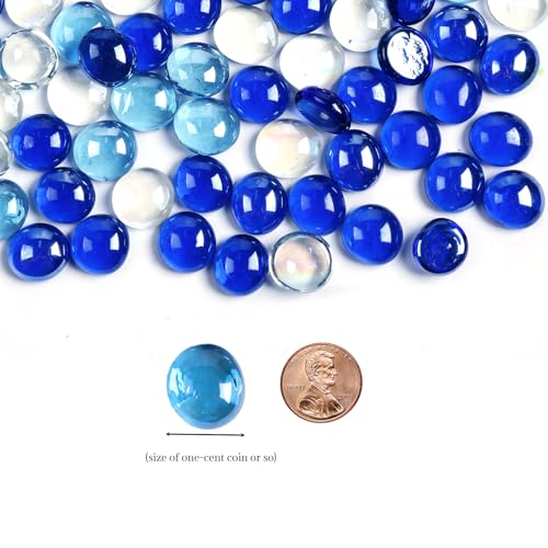 5lbs Flat Glass Marbles for Vase, 500 Pcs Glass Pebbles. Decorative Glass Beads for Vase Fillers Candle Aquarium Crafts Fire Pit Glass and Wedding Decor - color: Mixed Blue+clear, size: 5LB