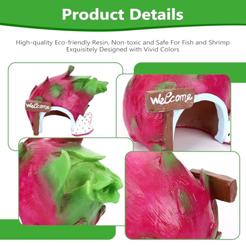 Dragonfruit Aquarium Decoration Resin-Exotic Fruit Fish Tank Ornament with Hollow Interior for Hiding-Approx. 5.5" L x 3.5" W x 4.1" H(Dragonfruit) - color: Dragonfruit