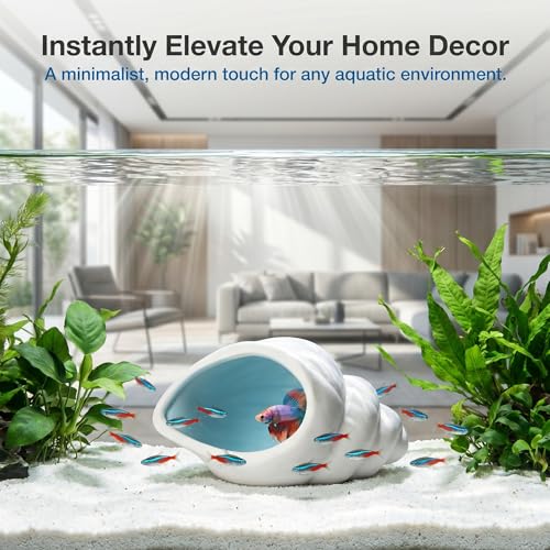 Ceramic Aquarium Cave for Betta Fish Tank Decor, White Conch Shell Hideout, Smooth Glaze Fish Tank Accessories & Decorations for Betta Fish, Shrimp, Pleco, Dwarf Cichlid, 5.91 x 3.74 x 3.5in - color: Conch White