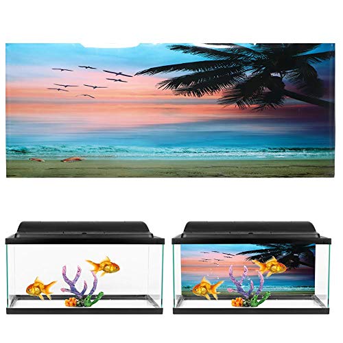 Aquarium Poster, Realistic Seaside Sunset Clouds Pattern Aquarium Background Poster 3D PVC Self Adhesive Fish Wallpaper Sticker for Aquarium Fish Decoration(61 * 30cm)