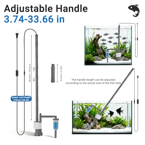 Aquarium Vacuum Gravel Cleaner, 6 in 1 30W Electric Fish Tank Cleaner with Adjustable Length, Automatic Removable Vacuum for Aquarium Change Water, Wash Sand, Water Filter and Waste Circulation