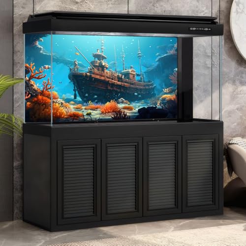 Underwater Scene Aquarium Background Vibrant Coral Reef Marine Life Sunken Pirate Ship Fish Tank Background Stunning Ocean Bed Underwater Rock Submerged Structure Seascape Reptile Backgrounds 24x12in - color: Light Blue_Orange, size: 24(W)x12(H)in